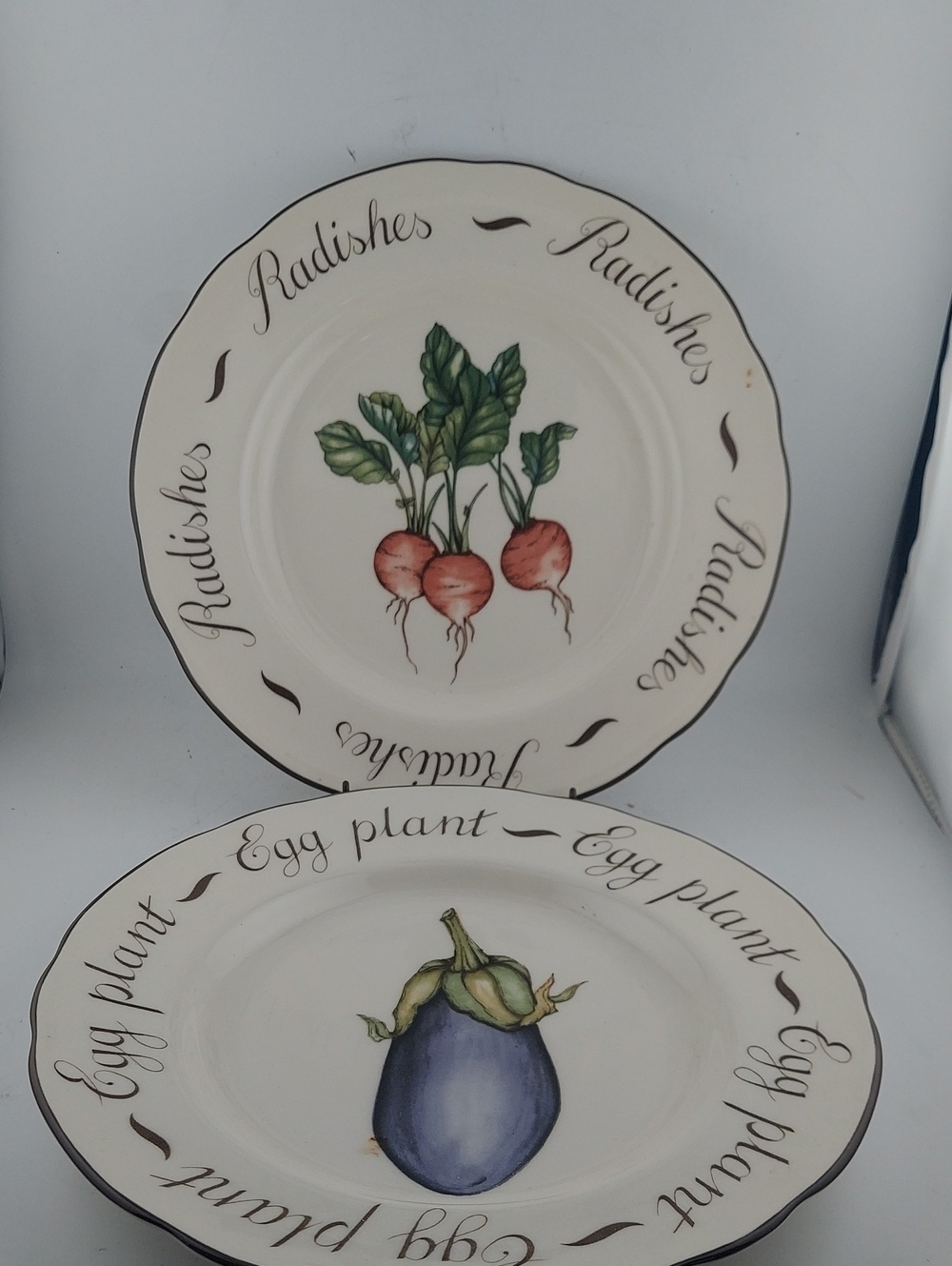 Franciscan Cream Radishes and Eggplant Decorative Salad  Plates - Set of 2